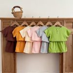 【80-130cm】セットアップ ベビー 無地 薄手 ガーゼ - 画像 (2)