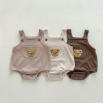 【66-90cm】サロペロンパース ベビー クマ ポケット ワッフル - 画像 (2)