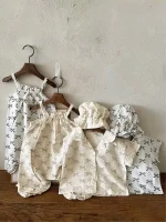 【66-100cm】ロンパース ベビー ハット付き リボン プリント キャミ - 画像 (31)