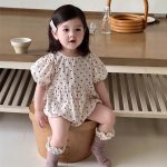 【66-90cm】ロンパース ベビー ポルカドット パフスリーブ - 画像 (2)