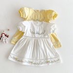 【80-130cm】ワンピース 女の子 刺繍 フラワー レース襟 バルーン袖 - 画像 (11)