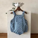 【66-90cm】ロンパース ベビー リボン 刺繍 サロペット - 画像 (2)
