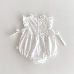 【66-90cm】 ロンパース 刺繍入り フリル袖 リボン付き - 画像 (7)