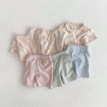 【80-130cm】セットアップ ハートTシャツ&ボーダーショーツセット カジュアル - 画像 (4)