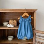 【66-90cm】ロンパース ベビー フリル デニム サロペット - 画像 (5)