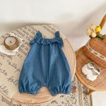 【66-90cm】ロンパース ベビー フリル デニム サロペット - 画像 (3)