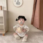【66-90cm】ロンパース ベビー 韓国風 パフスリーブ ドット - 画像 (13)