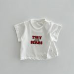 【73-100cm】半袖Tシャツ ベビー アルファベット クマ柄 プリント - 画像 (6)