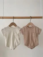 【66-90cm】ロンパースor トップス ベビー 韓国風 ポケット付き リブ - 画像 (11)