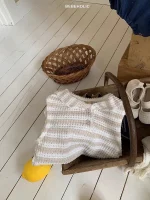 【66-90cm】ロンパース ベビー 韓国風 丸襟 ボーダー柄 - 画像 (7)