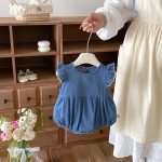 【66-90cm】ロンパース デニム フリル ノースリープ - 画像 (8)