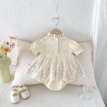 【66-90cm】ロンパース ベビー 蝶結び クリーム レース - 画像 (5)
