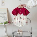 【66-90cm】ロンパース 蝶結び レース レッド 可愛い - 画像 (6)