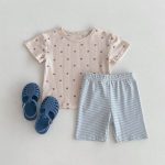 【80-130cm】セットアップ ハートTシャツ&ボーダーショーツセット カジュアル - 画像 (10)