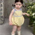 【66-100cm】ロンパース ベビー 韓国風 肩リボン - 画像 (4)