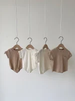 【66-90cm】ロンパースor トップス ベビー 韓国風 ポケット付き リブ - 画像 (14)