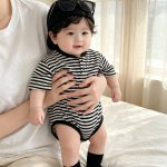 【66-90cm】半袖ロンパース ベビー ブラック ボーダー - 画像 (10)