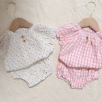 【73-120cm】セットアップ ベビー ポルカドットorチェック パフスリーブ - 画像 (11)