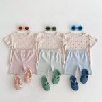 【80-130cm】セットアップ ハートTシャツ&ボーダーショーツセット カジュアル - 画像 (6)
