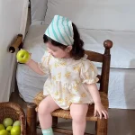 【66-90cm】ロンパース ベビー バック リボン 小花柄 - 画像 (4)