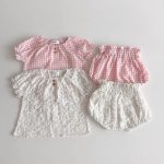 【73-120cm】セットアップ ベビー ポルカドットorチェック パフスリーブ - 画像 (3)