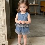 【73-100cm】セットアップ ベビー デニム チェック - 画像 (4)