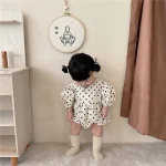 【66-90cm】ロンパース ベビー 韓国風 パフスリーブ ドット - 画像 (15)