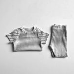 【73-100cm】セットアップ ベビー ベーシックリブ編み ボーダー柄 - 画像 (4)
