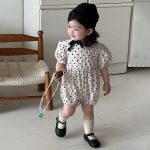 【66-90cm】ロンパース ベビー ポルカドット パフスリーブ - 画像 (3)