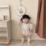 【66-90cm】ロンパース ベビー 韓国風 パフスリーブ ドット - 画像 (8)