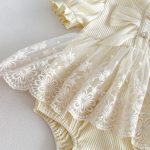 【66-90cm】ロンパース ベビー 蝶結び クリーム レース - 画像 (13)