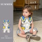 【66-90cm】ロンパース ベビー ストライプ クマ かわいい