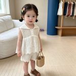 【73-120cm】セットアップ ベビー 折り襟 可愛い ホワイト - 画像 (2)