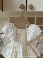 【66-90cm】ロンパース ベビー レース パフスリーブ 小花柄 - 画像 (12)