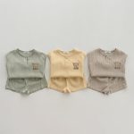 【80-130cm】セットアップ カラフル ストライプ 熊 シンプル