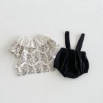 【66-100cm】セットアップ ブラック フラワー サロペット＆シャツ - 画像 (7)