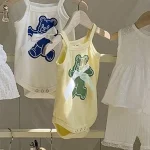 【66-90cm】ロンパース ベビー 韓国風 キャミ 熊柄 - 画像 (3)