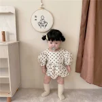 【66-90cm】ロンパース ベビー 韓国風 パフスリーブ ドット - 画像 (6)