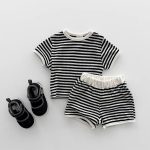【73-120cm】Tシャツシ&ョートパンツ ベビー カジュアル ボーダー柄 - 画像 (3)