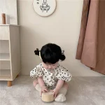 【66-90cm】ロンパース ベビー 韓国風 パフスリーブ ドット - 画像 (11)