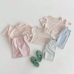 【80-130cm】セットアップ ハートTシャツ&ボーダーショーツセット カジュアル - 画像 (12)