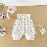 【66-90cm】 オールインワン ベビー フラワー柄 フリル - 画像 (4)