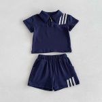 【80-130cm】セットアップ ストライプ柄 半袖ポロシャツ ショーツセット - 画像 (9)