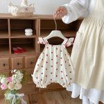 【66-90cm】ロンパース ベビー イチゴ フリル オールインワン - 画像 (6)