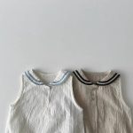 【65-90cm】ロンパース ベビー 丸襟 セーラー風 - 画像 (8)