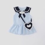 【73-100cm】ワンピース ベビー 可愛い ストライプセーラー - 画像 (5)