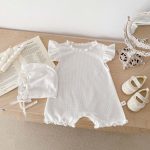 【66-90cm】ロンパース ベビー ワッフル レース フリル - 画像 (3)