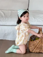 【66-90cm】ロンパース ベビー バック リボン 小花柄 - 画像 (10)