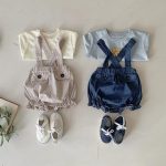 【66-90cm】サロペットロンパース ベビー ダブル ポケット