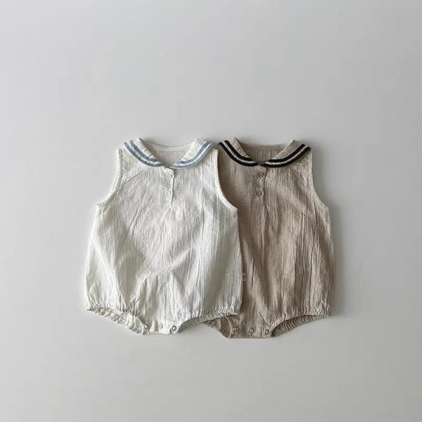 【65-90cm】ロンパース ベビー 丸襟 セーラー風
